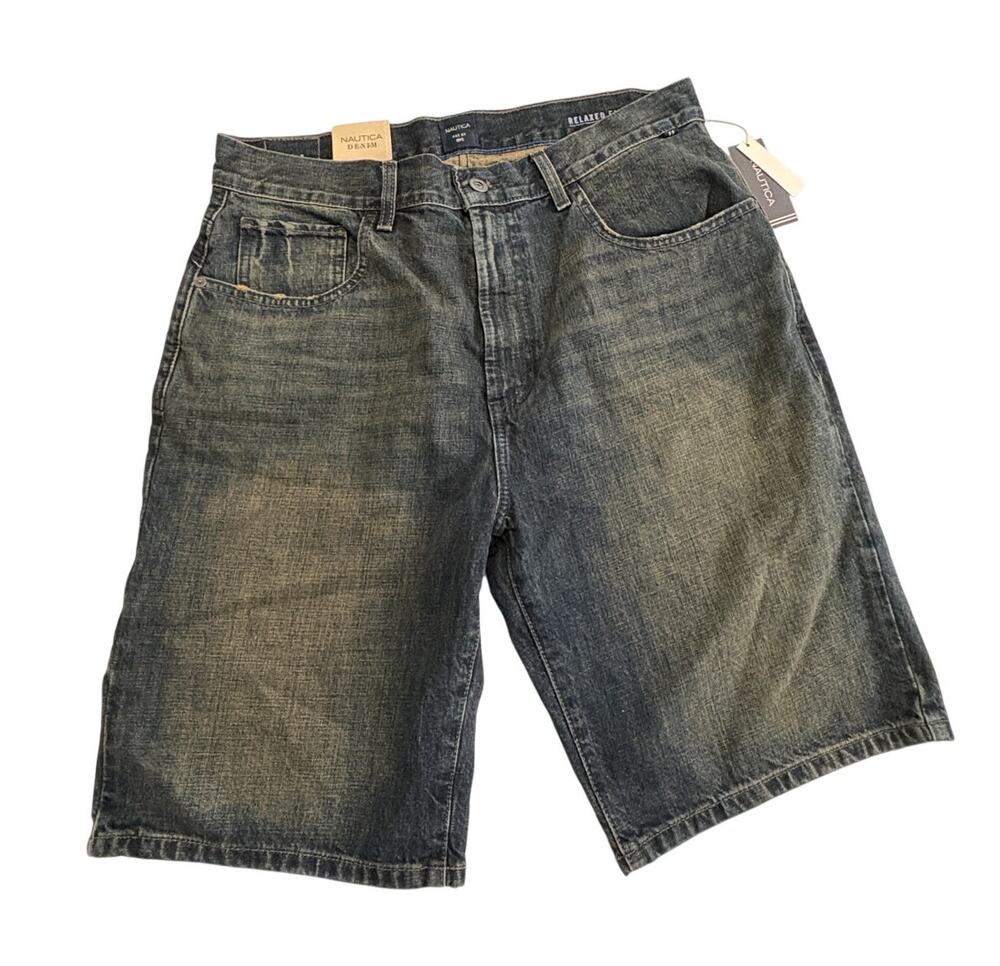 Nautica Denim Relaxed Fit Jean Shorts New Mens 32" Medium Blue Aesthetic Fade